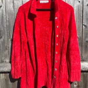 Valerie Stevens Bright Red Chenille Button-Front Cardigan